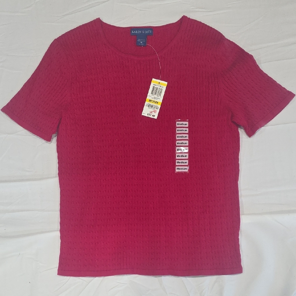 Karen Scott Cherry Knit Top